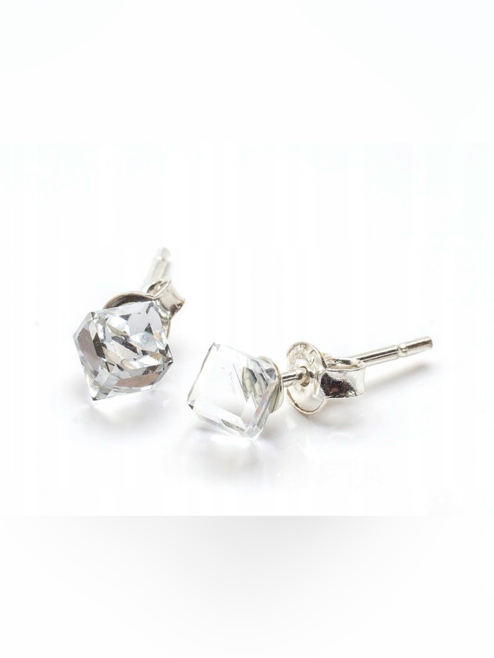 Sterling Silver Clear Crystal Cube Stud Earrings